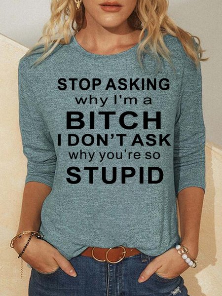 

Womens Funny Letter Long Sleeve Top, Green, Long sleeves
