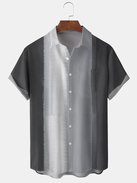 

Men's Geometric Stripe Printed Wrinkle Resistant Moisture Wicking Fabric Fashion Hawaiian Lapel Short Sleeve Shirt, Black, Short Sleeve Shirts