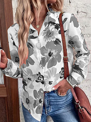 

Casual Floral Autumn Polyester No Elasticity Daily Long sleeve H-Line Regular Size Blouse for Women, Multicolor, Shirts & Blouses