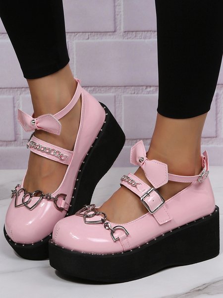 

Halloween Witch Bow Rivet Cutout Heart Platform Mary Jane Shoes, Pink, Creepers & Wedges