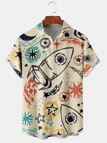 

Men's Casual Short Sleeve Hawaiian Shirt with Chest Pocket, Khaki, Short Sleeve Shirts