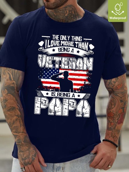 

Men Veteran Papa American Letters Waterproof Oilproof And Stainproof Fabric Casual T-Shirt, Blue, T-shirts