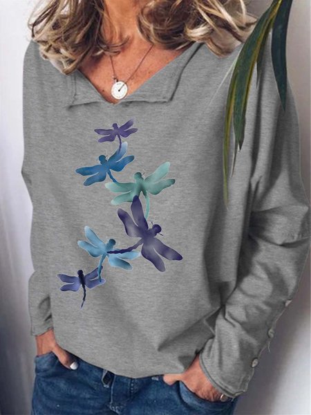 

Women Dragonfly Colorful Animal Pattern Casual Sweatshirt, Gray, Hoodies&Sweatshirts