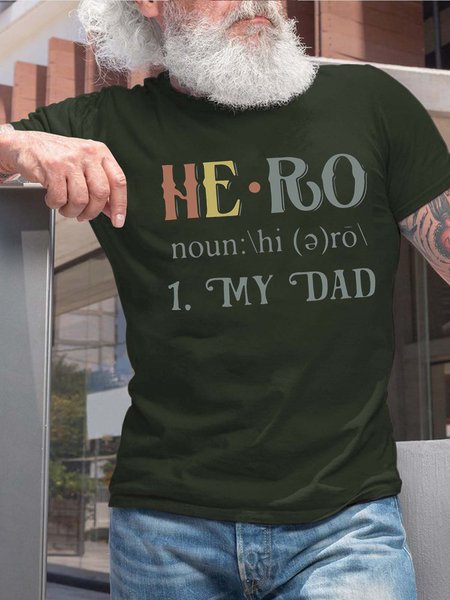 

Men Hero My Dad Family Letters Fit Crew Neck Casual T-Shirt, Darkgreen, T-shirts