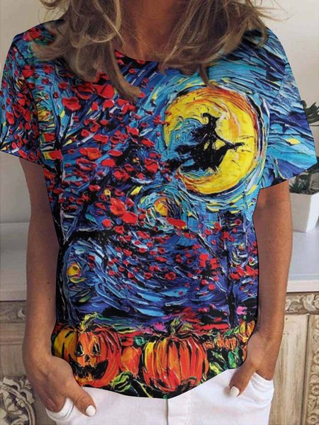

Womens Halloween Witch Casual T-Shirt, As picture, T-shirts