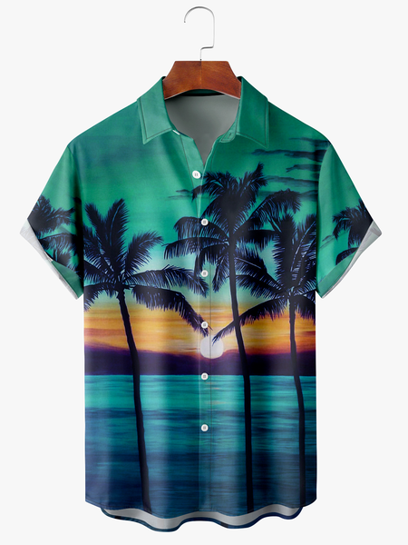 

Men's Coconut Tree Shirt Collar Casual Shirts, Green, Short Sleeve Shirts