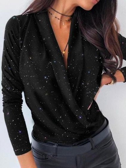 

Polka Dots Autumn Urban Polyester Party Long sleeve Regular Medium Elasticity Regular Size Top for Women, Black, Blouses & Shirts