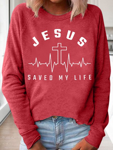 

Jesus Saved My Life Cross Women's Sweatshirt, Red, Hoodies&Sweatshirts