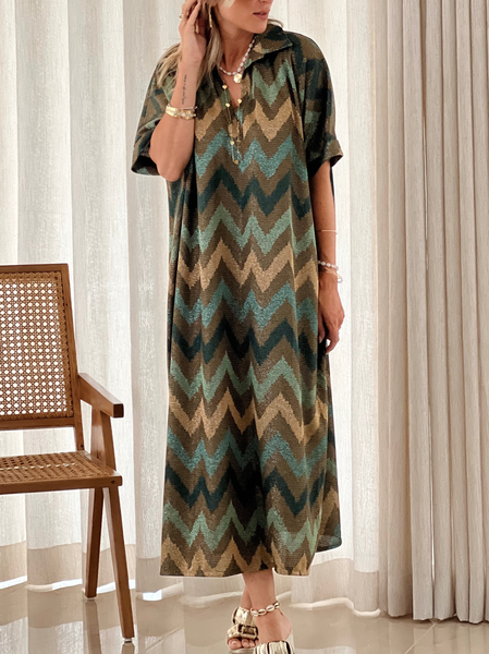 

Geometric Casual Summer Natural No Elasticity Long Short sleeve Shirt Dress Shirt Collar Dresses for Women, Multicolor, Midi Dresses