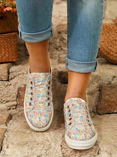 

Colorful Floral Graphic Canvas Flats, As picture, Flats