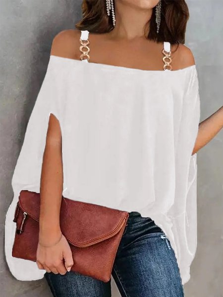

Stylewe Elegant Plain Cold Shoulder Top, White, Blouses and Shirts