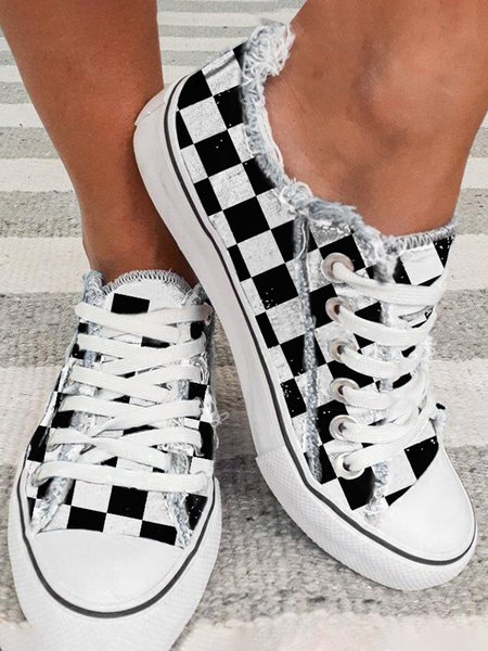 

Casual All Season Plaid Fringe Commuting Canvas Non-Slip Canvas EVA Sneakers for Women, As picture, Flats
