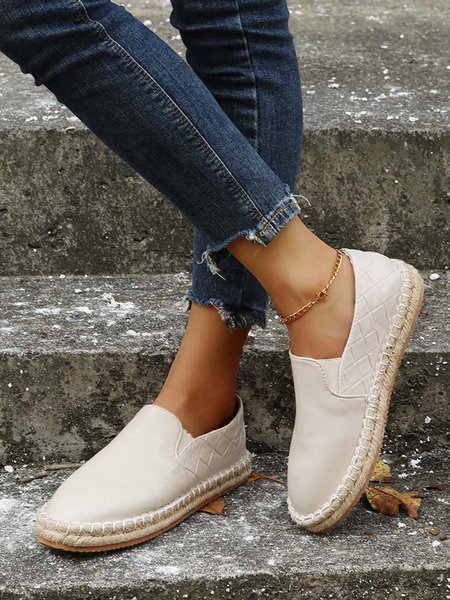 

Check Embossed Espadrille Flats, White, Flats
