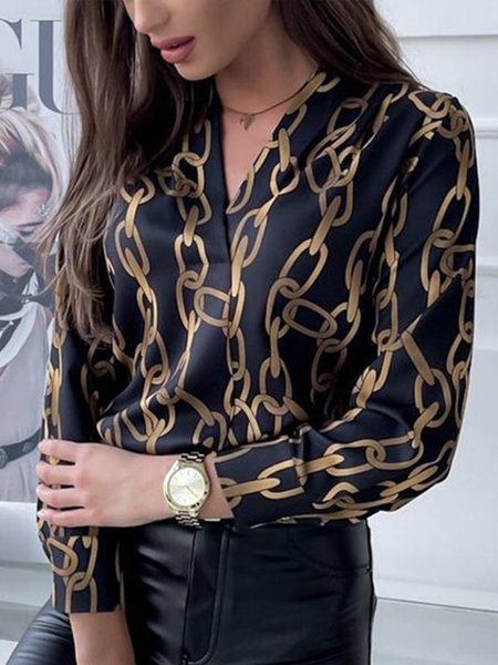 

Painting Simple Autumn Polyester Natural Daily Pullover Long sleeve Regular Blouse for Women, Coffee, Blouses and Shirts