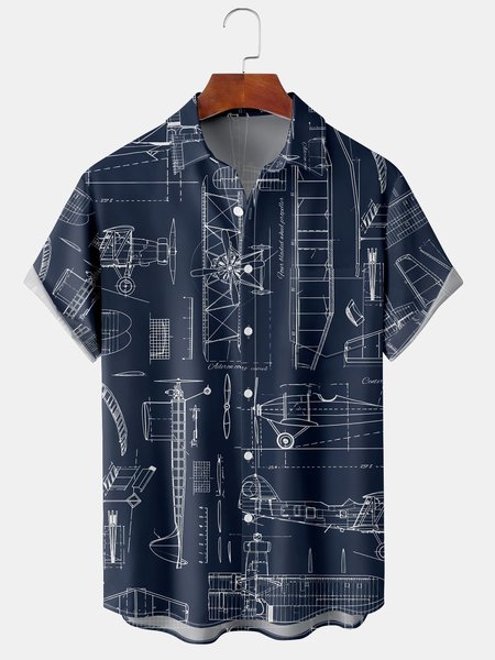 

Men's Casual Short Sleeve Hawaiian Shirt with Chest Pocket, Purplish blue, Short Sleeve Shirts