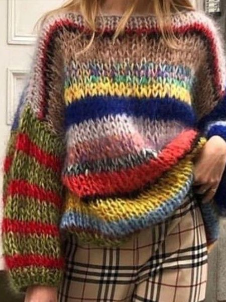 

Stripe gradient loose sweater plus size, Multicolor, Sweaters