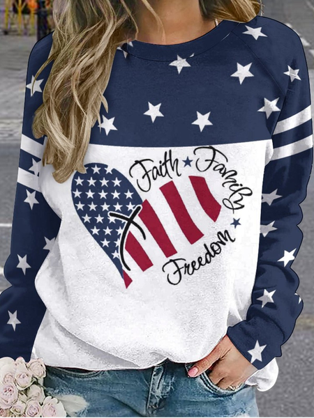 

Women Raglan Sleeve America Flag Star Faith Casual Loose Sweatshirt, Blue, Hoodies&Sweatshirts