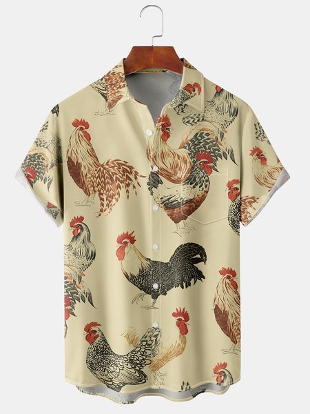 

Men's Casual Short Sleeve Hawaiian Shirt with Chest Pocket, Khaki, Short Sleeve Shirts
