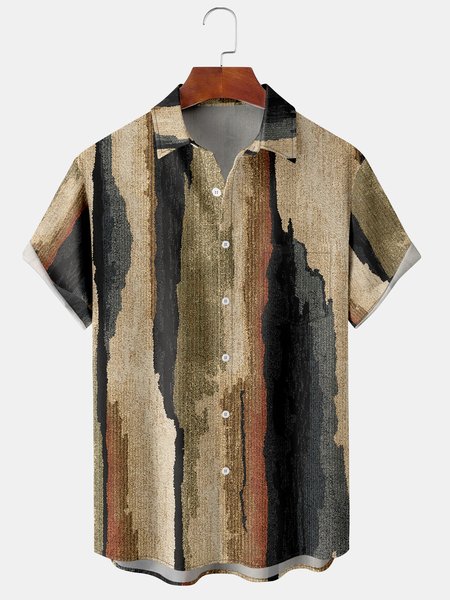

Men's Casual Short Sleeve Hawaiian Shirt with Chest Pocket Print, Khaki, Short Sleeve Shirts