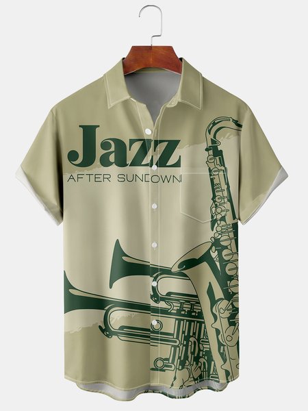 

Men's Musical Collection Short Sleeve Hawaiian Shirt with Chest Pocket, Green, Short Sleeve Shirts