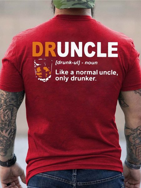 

Men Druncle Uncle Drunker Basics Loose Text Letters T-Shirt, Red, T-shirts