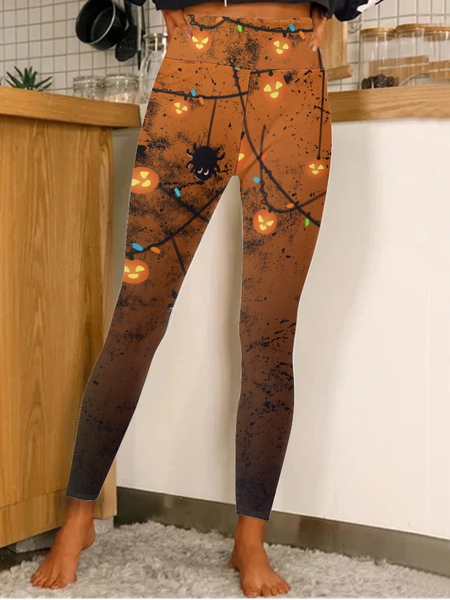 

Women Happy Halloween Pumpkin Spiders Gradient Simple Leggings, Orange, Leggings