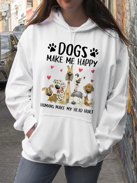 

JFN Women DOGS MAKE ME HAPPY Pocket Loose Long Sleeve Hoodie, White, Sweatshirts & Hoodies