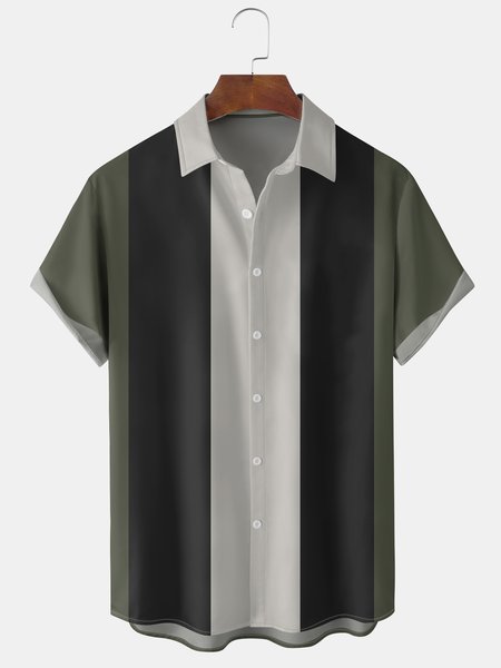 

Men's Geometric Stripe Printed Wrinkle Resistant Moisture Wicking Fabric Fashion Hawaiian Lapel Short Sleeve Shirts, Green, Short Sleeve Shirts