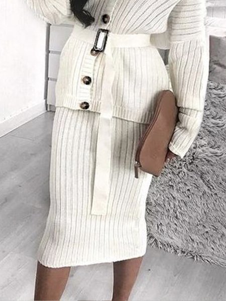 

Daily Medium Elasticity Midi Plain Simple Skirt, White, Midi Skirts