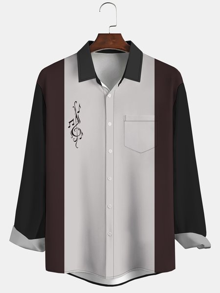 

Men's Geometric Stripe Printed Wrinkle Resistant Moisture Wicking Fabric Fashion Hawaiian Lapel Long Sleeve Shirts, Black, Long Sleeve Shirts
