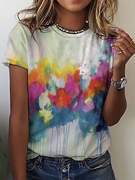 

Womens Art Print Casual Crew Neck T-Shirt, As picture, T-shirts
