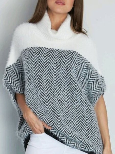 

Loose Casual Plain Split Joint Sweater, White, Sweaters