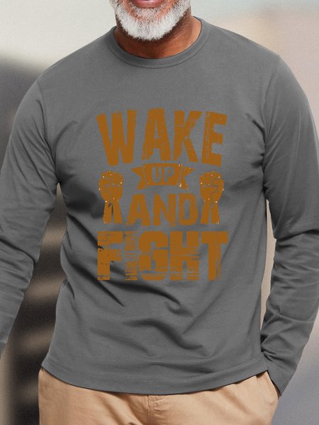 

Wake Up And Fight Men Long Sleeve T-Shirt, Deep gray, Long Sleeves