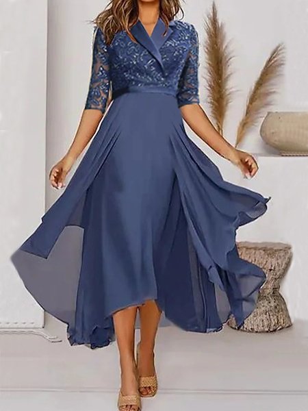 

Plain Autumn Urban Lace No Elasticity Regular Fit Long Half sleeve Regular Dresses for Women, Blue purple, Midi Dresses
