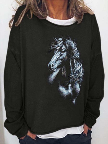 

Women Pattern Loose Casual Crew Neck Sweatshirt, Black, Hoodies&Sweatshirts