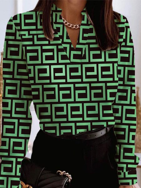 

Daily Long sleeve Urban Geometric Regular Fit Top, Green, Tops