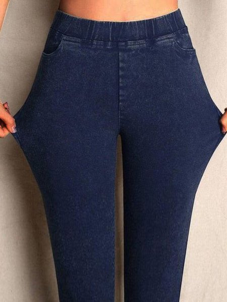 

Casual Elastic Pullover Stretch Jeans, Dark blue, Jeans