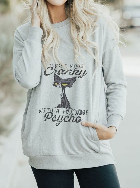 

Casual Animal Autumn Halloween Long sleeve Mid-long H-Line Regular Regular Size Sweatshirts for Women, Light gray, Sweatshirts & Hoodies