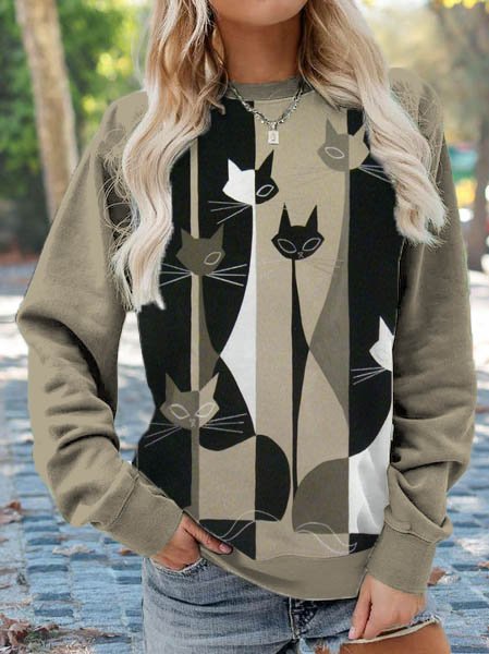 

Women Casual Animal Autumn Micro-Elasticity Daily Regular H-Line Regular Regular Size Sweatshirts, Khaki, Sweatshirts & Hoodies