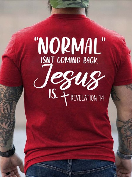 

Men Normal Jesus Letters Cotton Casual Loose T-Shirt, Red, T-shirts