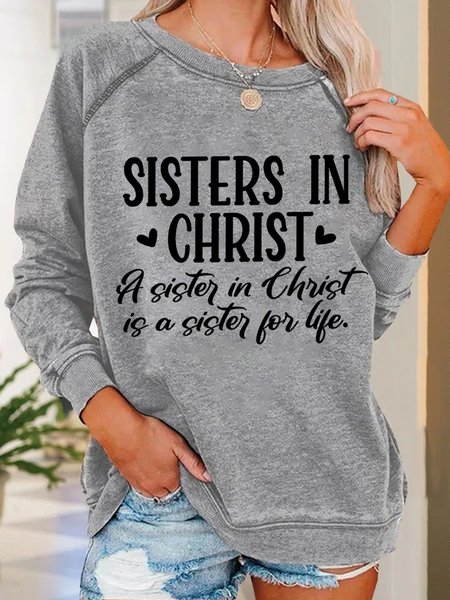 

Women Funny Sister In Christ Loose Crew Neck Text Letters Sweatshirts, Gray, Hoodies&Sweatshirts