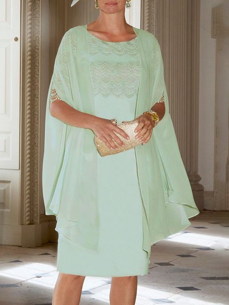 

Plain Summer Elegant Natural Party Crew Neck Coat With Skirt Regular Regular Size Two Piece Sets for Women, Green, Dresses