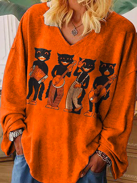 

Casual Autumn Cat High Elasticity Daily Long sleeve Regular H-Line Regular Size T-shirt for Women, Multicolor, T-Shirts