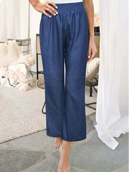 

Casual Plain Pants, Blue, Pants