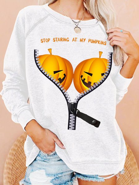 

Womens Halloween Costume Pumpkin Funny BOObs Print Crew Neck Sweatshirt, White, Hoodies&Sweatshirts