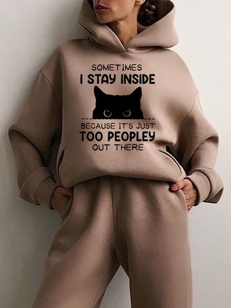 

Casual Text Letters Autumn Hoodie Loose Elastic Band Long sleeve Top With Pants Regular Size Two Piece Sets for Women, Camel, Suit Set