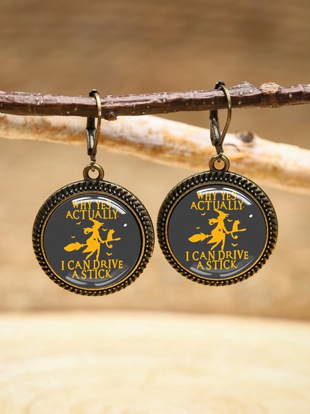 

Time Stone Crystal Halloween Alphabet Witch Pattern Earrings, Gunmetal, Earrings