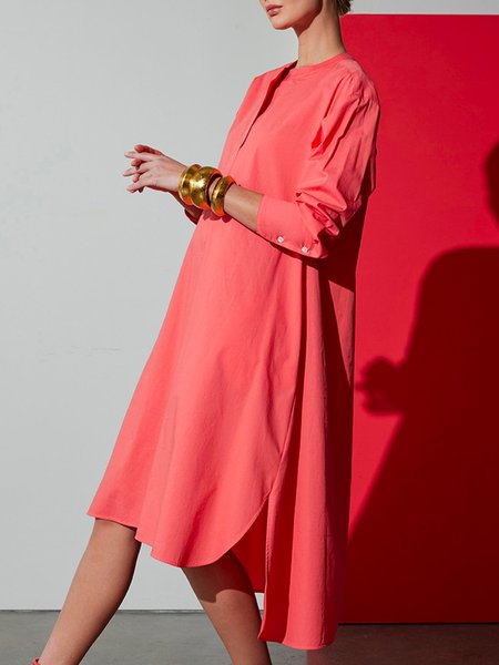 

Midi Red Shirt Dress Long sleeve Regular Fit Dress, Mini Dresses