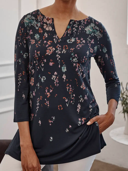 

Floral Cotton-Blend Tops, Dark blue, Tops