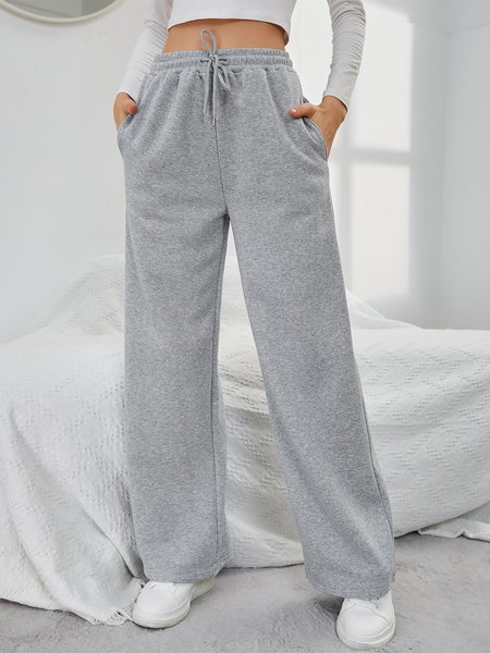 Casual Loose Drawstring Pants, Gray, Pants